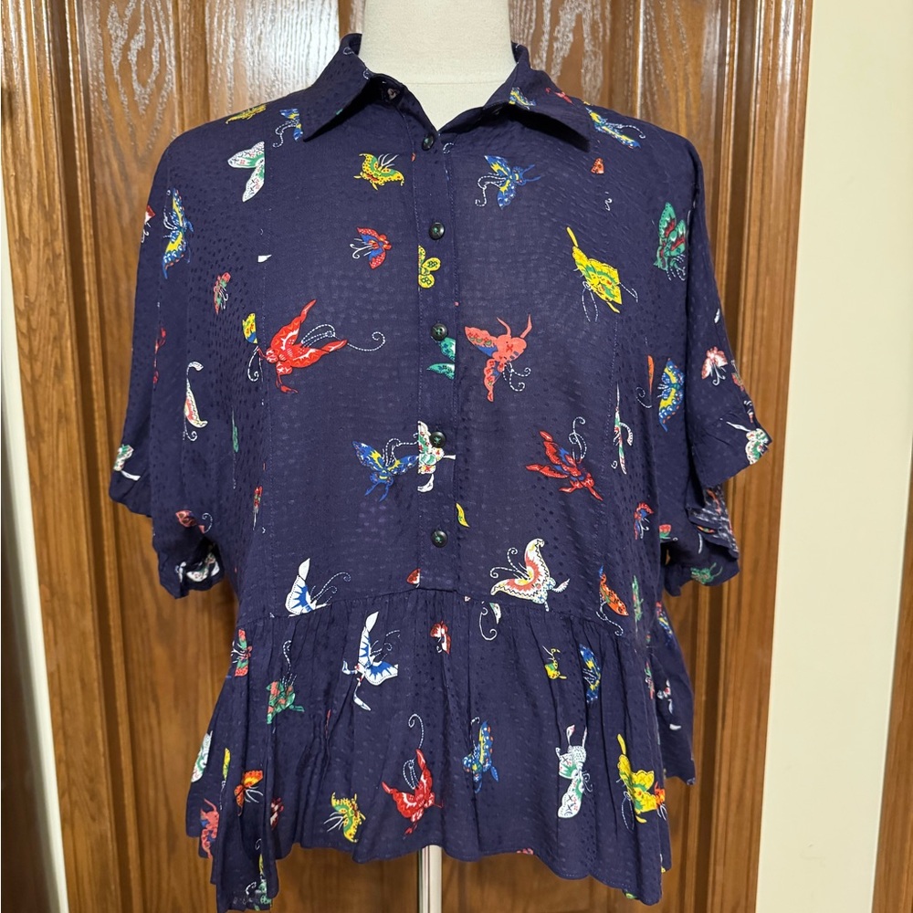 Maeve by Anthropologie Size XS Mallory Ruffled Butterfly Print Blouse